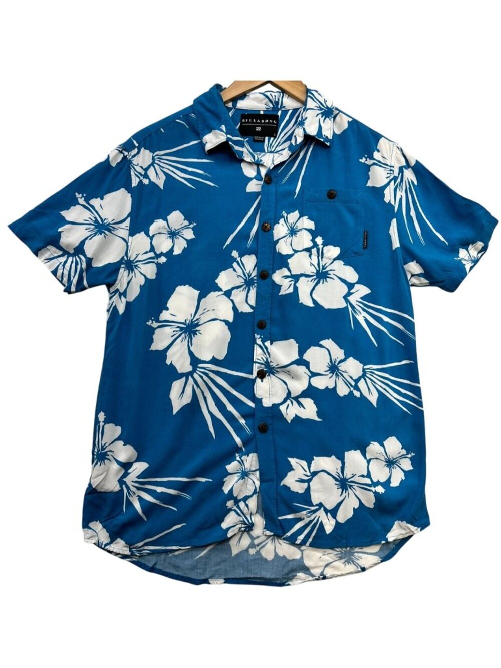 Billabong Men's Button Up Hawaiian Shirt Short-Sleeve Size S Blue White Floral